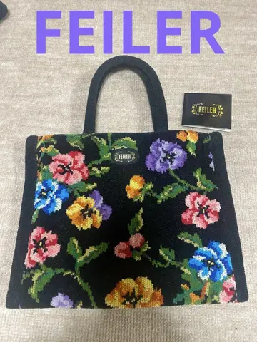 FEILER [미사용] 꽃무늬 자수 핸드백 블랙