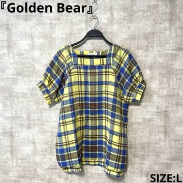 Golden Bear 체크 무늬 린넨 튜닉 반팔 블라우스 L