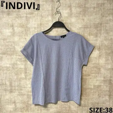 일본제 [INDIVI] 롤업 블라우스 스트라이프 패턴 반팔 블라우스 38