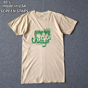 USA제 80년대 구제 의류 스크린 스타즈 티셔츠 베이지 빈티지