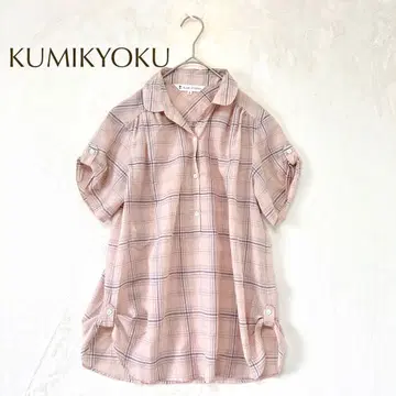 쿠미교쿠 체크 반팔 셔츠 (M) 비침 있음 가벼운 올 패턴 스키퍼