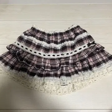 LIZLISA 레어 브라운 핑크 체크 무늬 치마바지