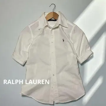 레어 Ralph Lauren 화이트 5부 소매 버튼 다운 셔츠