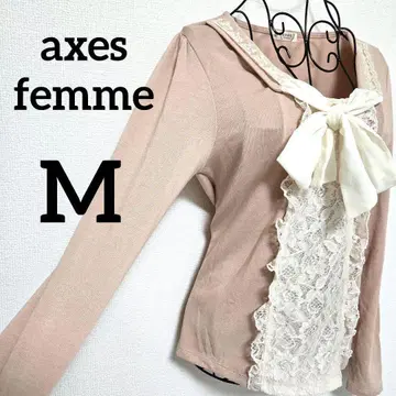 axes femme 레이스 리본 티셔츠 M 핑크 계열 얇은 소재
