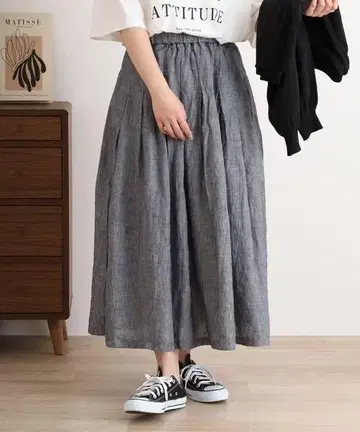 우바속 린넨 100% 핀스트라이프 안감 스커트