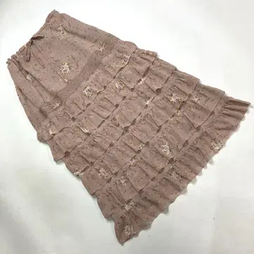 카네코 이사오 핑크 미니 꽃무늬 폴리 프릴 단단 스커트