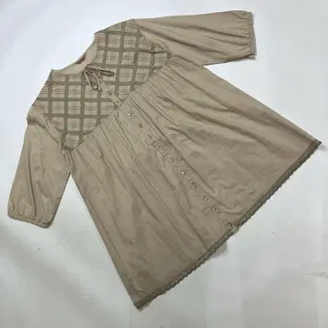 핑크하우스 베이지 격자 레이스 면 론 튜닉