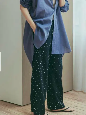 URBAN RESEARCH DOORS 도트 린넨 팬츠 M 검정 블랙