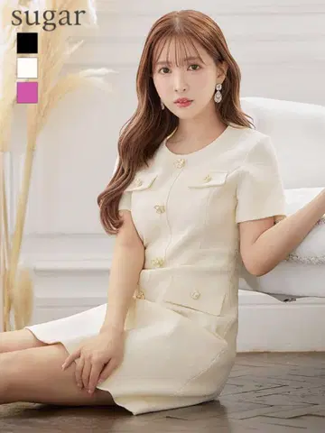 sugar 아이보리 미니 드레스 반팔