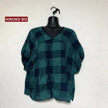 HIROKO BIS 세탁 가능한 시어 체크 디자인 블라우스 그린