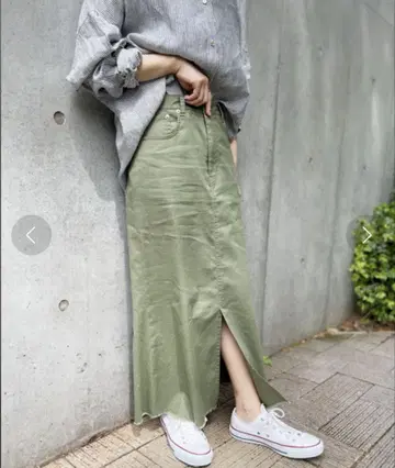 스픽 앤 스팬 면 린넨 치노 맥시 스커트