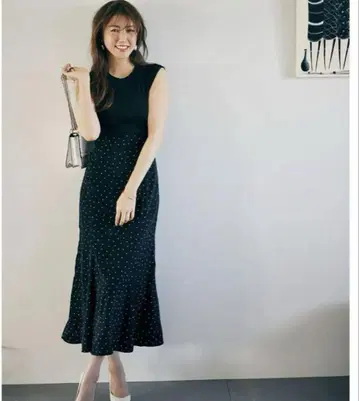 미카 씨 콜라보 노스탤지어 도트 도킹 원피스 & 시스루 가디건