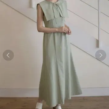 Reurie' 원피스 슬리브리스 빅 칼라 슬리브리스 그린