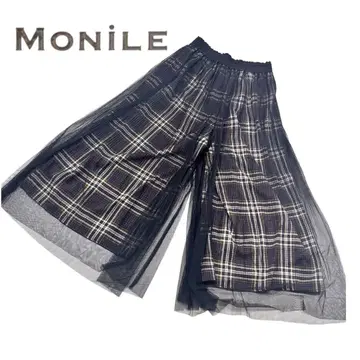MoNiLE 모니레 체크 무늬 플리츠 튤 와이드 팬츠