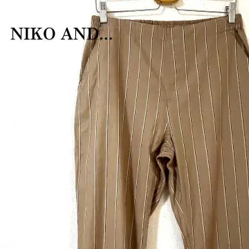 NIKO AND... 면 린넨 스트라이프 와이드 팬츠 베이지 사이즈 M