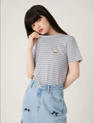릴리 브라운 릴랙스 릴리 베어 보더 티셔츠