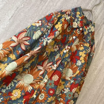 빈티지 블라우스 꽃무늬 레트로 팝 컬러풀 귀여운 짙은 블루 빨간색