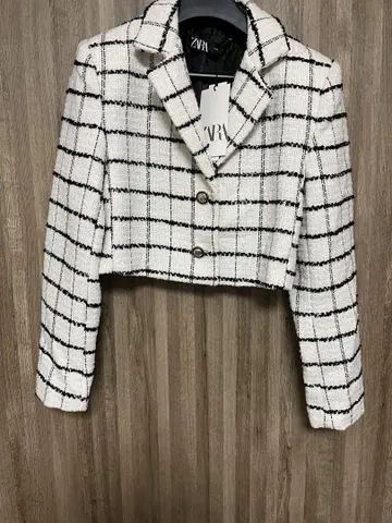 자라 화이트 블랙 체크 자켓 S