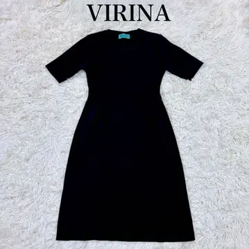 새상품급 수험 포멀 원피스 VIRINA 반팔 XS 네이비 블랙 니트 원단