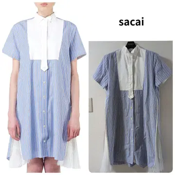 사카이 셔츠 원피스 스트라이프 사이드 플리츠 2