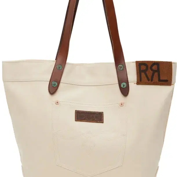 ■ダブルアールエル■RRL■Leather Tote■Leather-Trim■ Leather-Trim Twill Tote Greige FINAL SALE