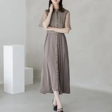 niana 파티 드레스 시스루 소매 모카 베이지 롱 원피스 M