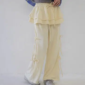 Uenui 허리 프릴 레이어드 팬츠 베이지