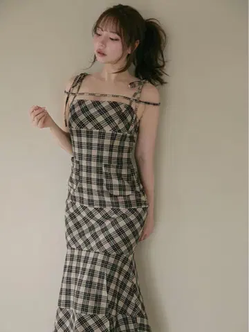 andmary Cecily 체크 롱 드레스 블랙