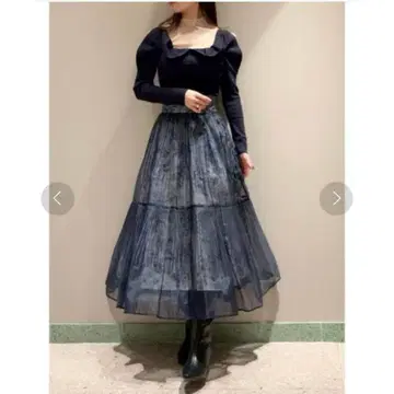 플리츠 쉬폰 레이어드 프린트 스커트 스나이델