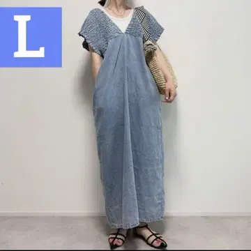 시마무라 데님 셔링 원피스 중파랑 L add COLOR