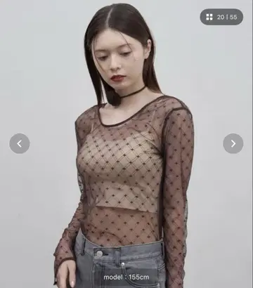 Luan 레이스 체크 바디수트 브라운