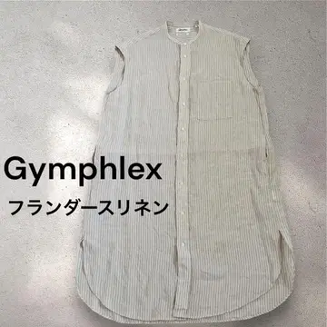Gymphlex 플랜더스 린넨 스트라이프 슬리브리스 셔츠 원피스