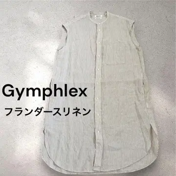 Gymphlex 플랜더스 린넨 스트라이프 슬리브리스 셔츠 원피스