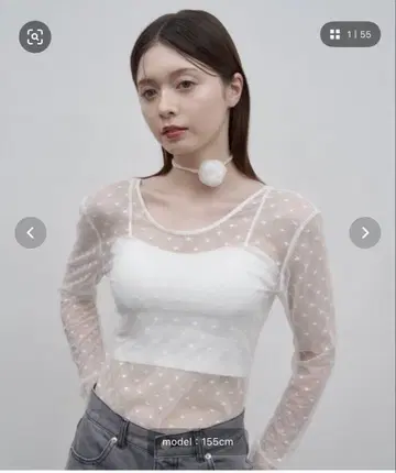 Luan 레이스 체크 바디수트 화이트