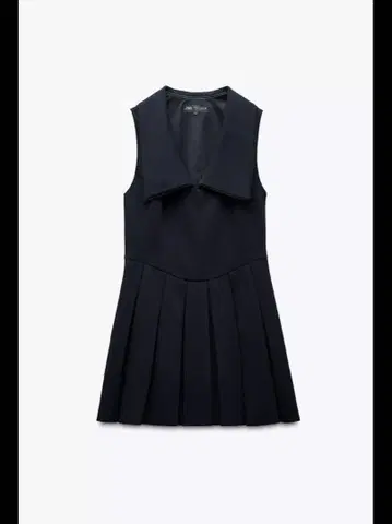 ZARA 플리츠 칼라 숏 기장 원피스 다크 네이비 블루 XS