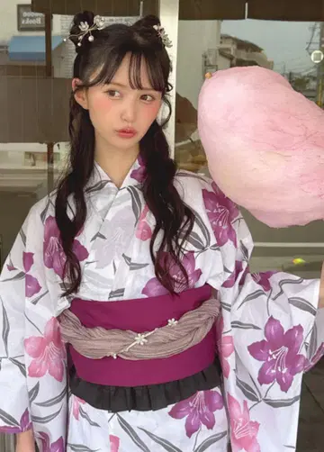유카타 GRL 백합 유카타 화이트