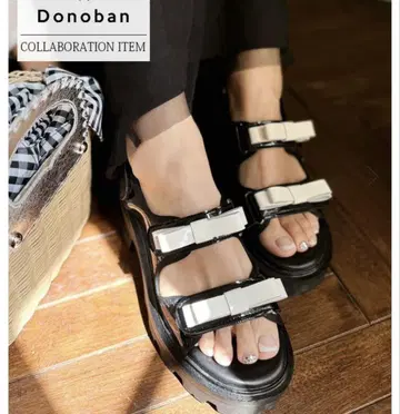 미사용 새상품 아키론 Donoban 콜라보 2way 에나멜 리본 샌들 S