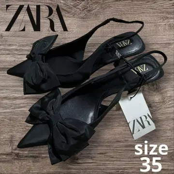 택 포함 새상품 ZARA 자라 보우 힐 슬링백 신발 블랙
