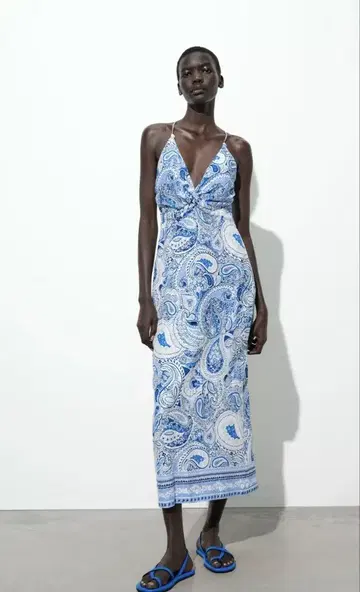 새상품 Zara 드레스 페이즐리 무늬 슬리브리스 롱 원피스