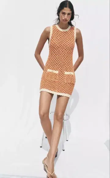 새상품 ZARA 드레스 오렌지 슬리브리스 미니 원피스 M