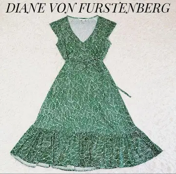 DIANE VON FURSTENBERG 그린 컬러 실크 롱 원피스