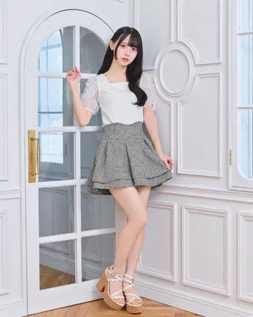 미셸 마카롱 M 사이즈 하운드투스 체크 슬림 레그 스커트