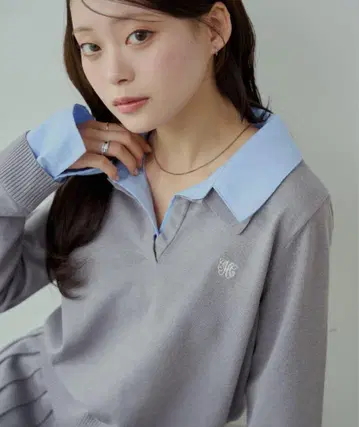 Chico 자수 카라 부착 폴로 니트