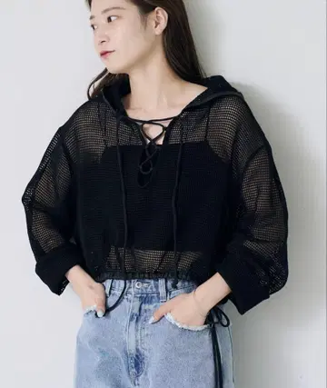 카스타네 메쉬 레이스업 후드티