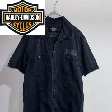HarleyDavidson 반팔 셔츠 블랙 스냅 버튼 할리데이비슨
