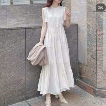 COCO DEAL 플리츠 티어드 민소매 원피스