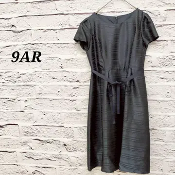 R5202 [9AR] 반팔 원피스 크루넥 광택감 허리 리본