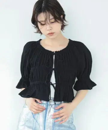 Ray BEAMS 셔링 리본 블라우스