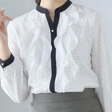 새상품 AOKI LES MUES 아오키 레뮤 배색 프릴 디자인 블라우스