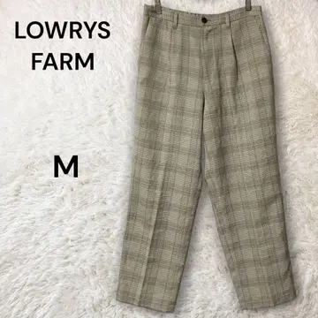 LOWRYS FARM 체크 무늬 캐주얼 팬츠 턱 스트레이트 얇은 소재